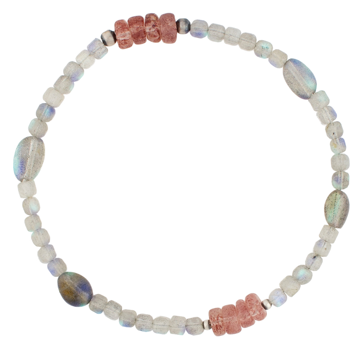 Pyrite's Booty Bracelet in Mixed Labradorite & Strawberry Quartz Heish