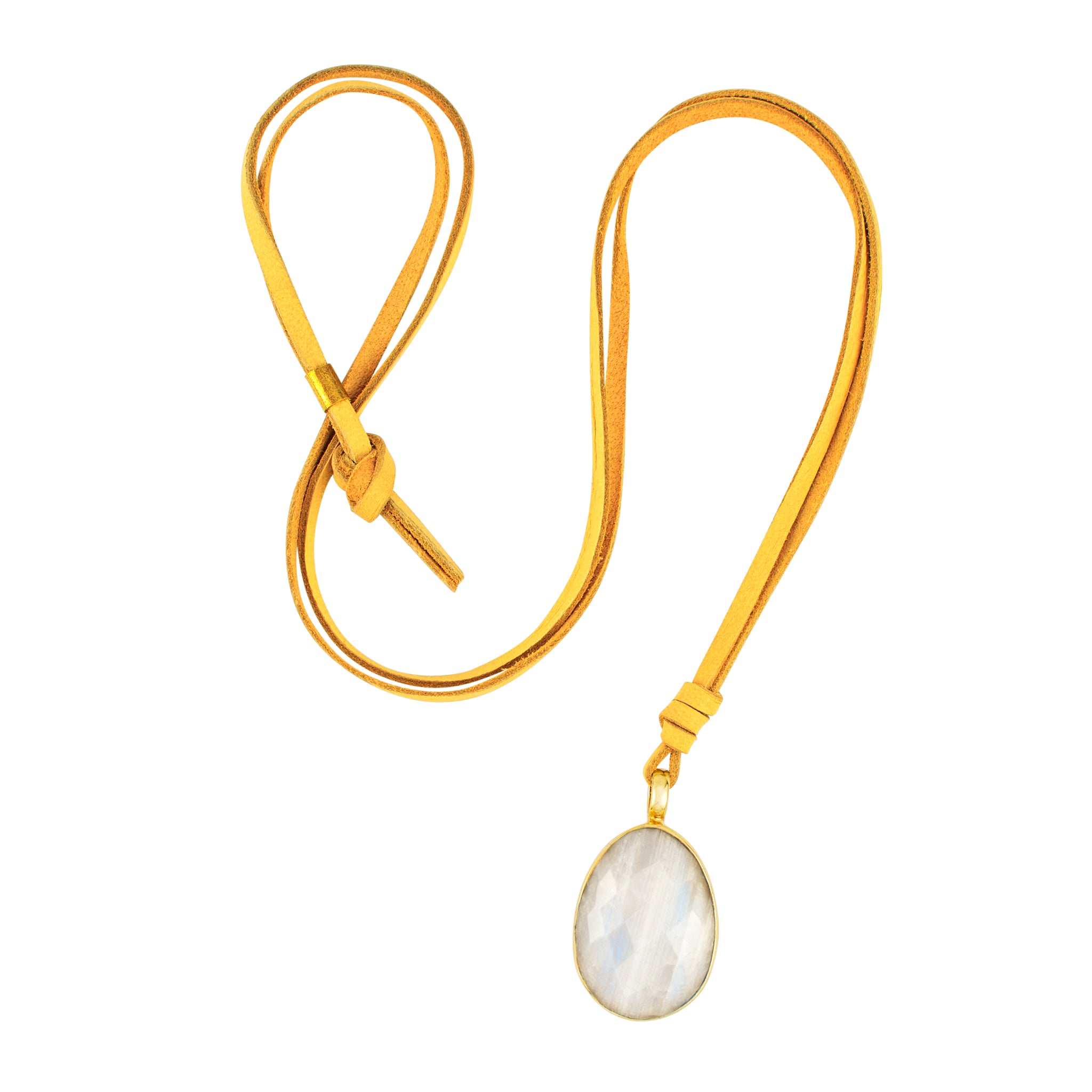Leather & Stone Necklace in Moonstone & Gold