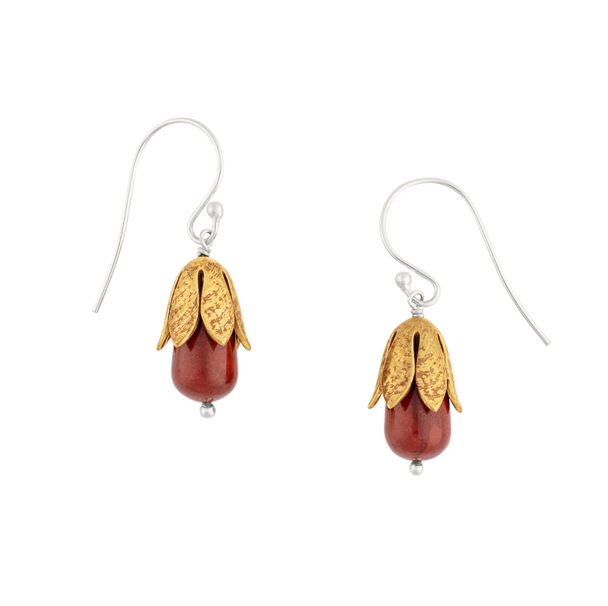 Blossom Earrings in Red Jasper - Bronze & Silver