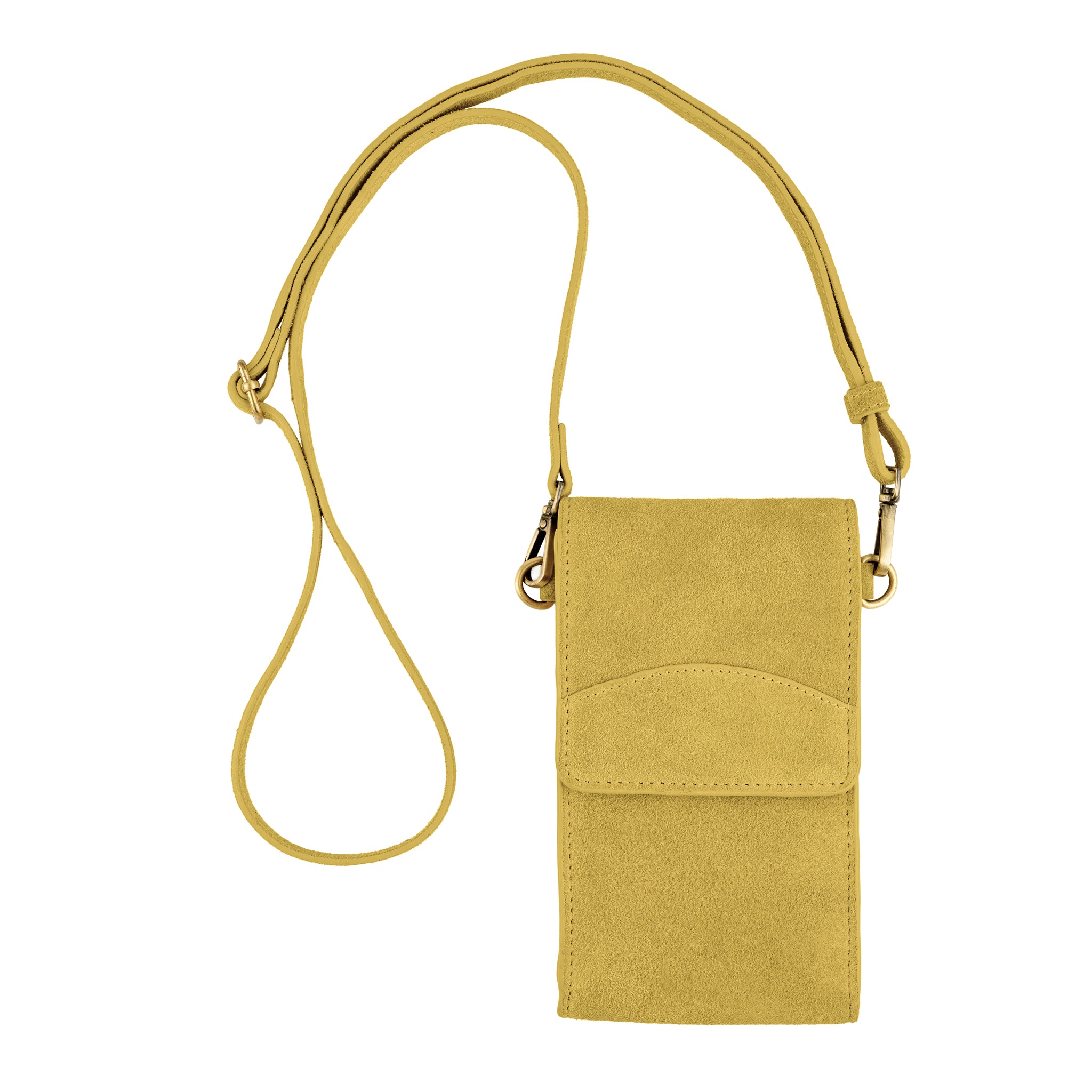 On the Move Leather Phone Bag in Sunshine Yellow Suede | Available to Ship May 22, 2026