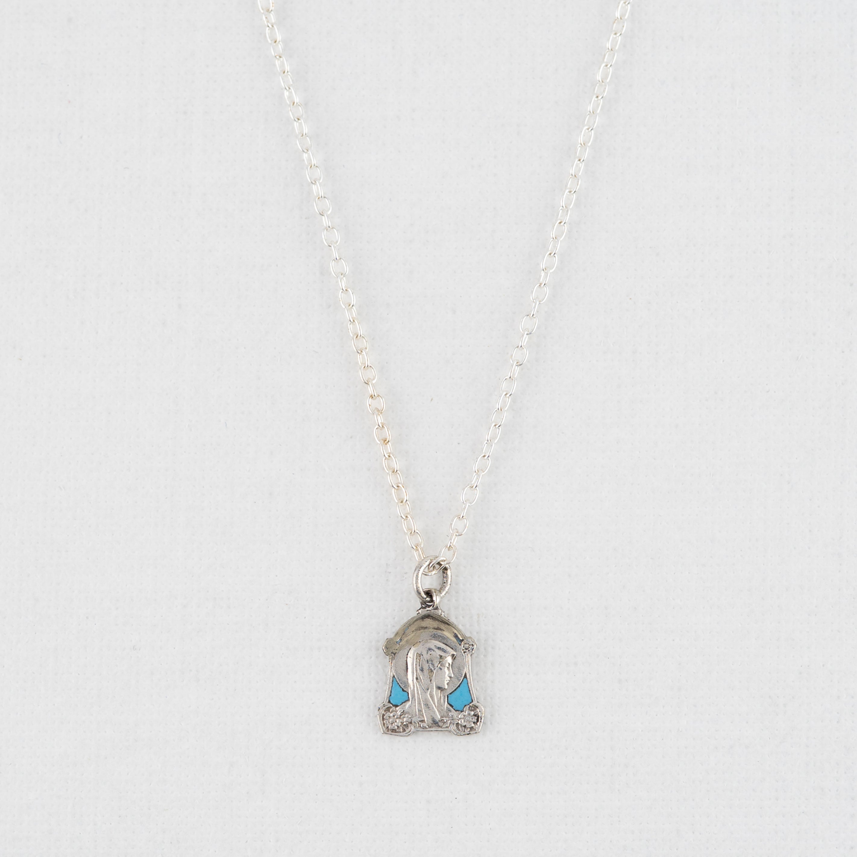 Vintage Medal Our Lady of Lourdes Blue Enamel v22