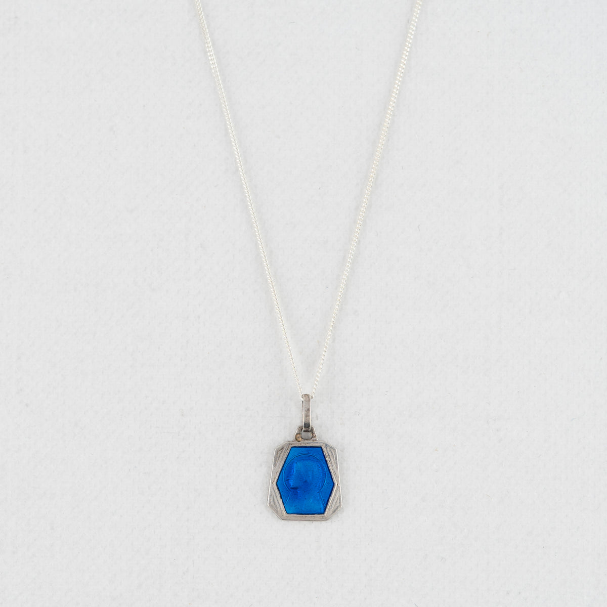 Vintage Medal Our Lady of Lourdes Blue Enamel v46
