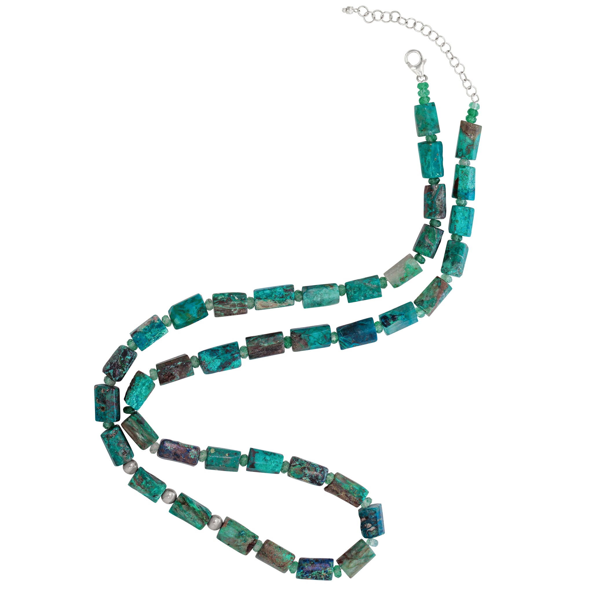 Barrel Stone Bonfire Necklace in Chrysocolla & Green Strawberry Quartz