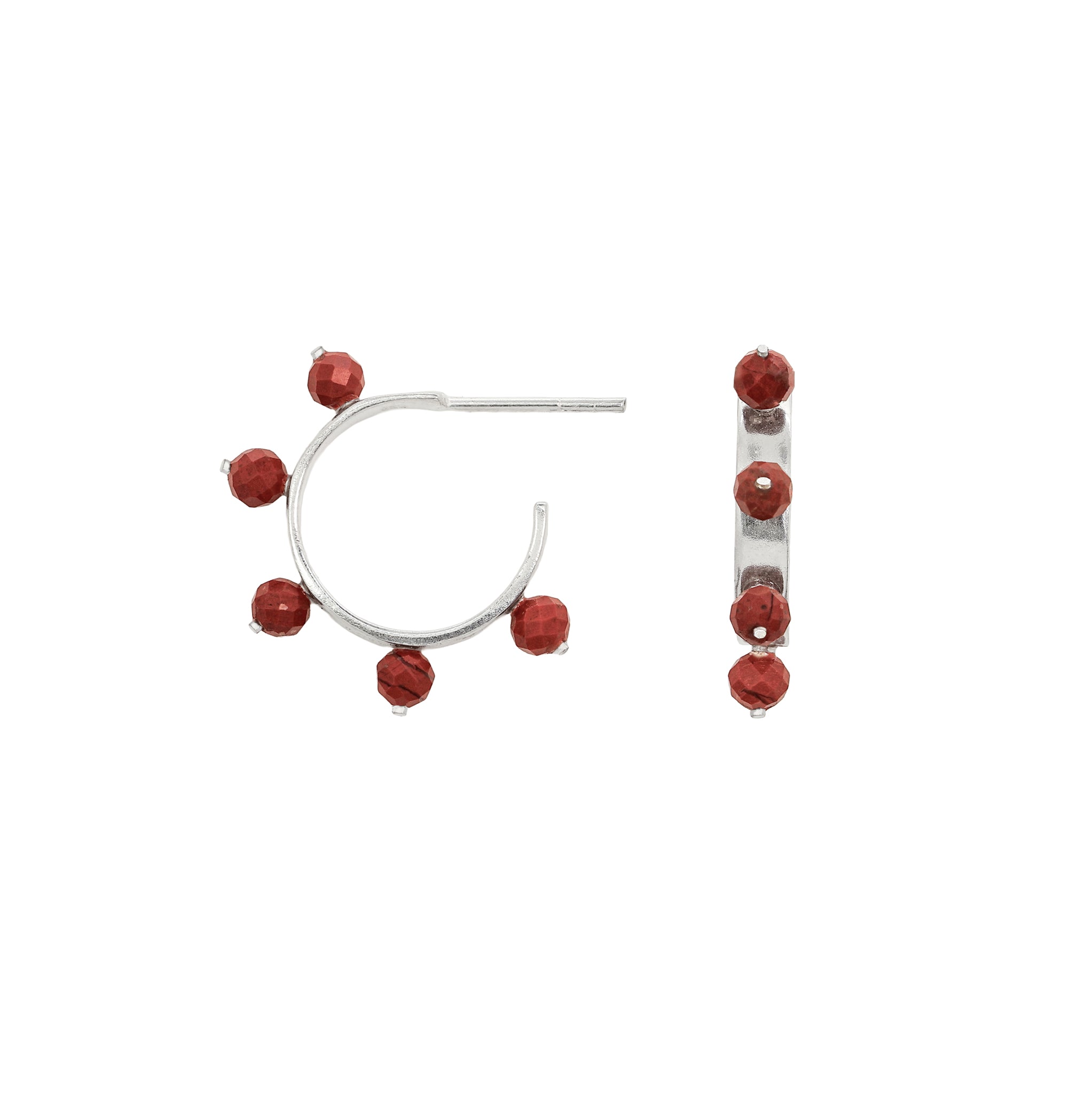 Stone Studded Post Hoops in Red Jasper & Silver