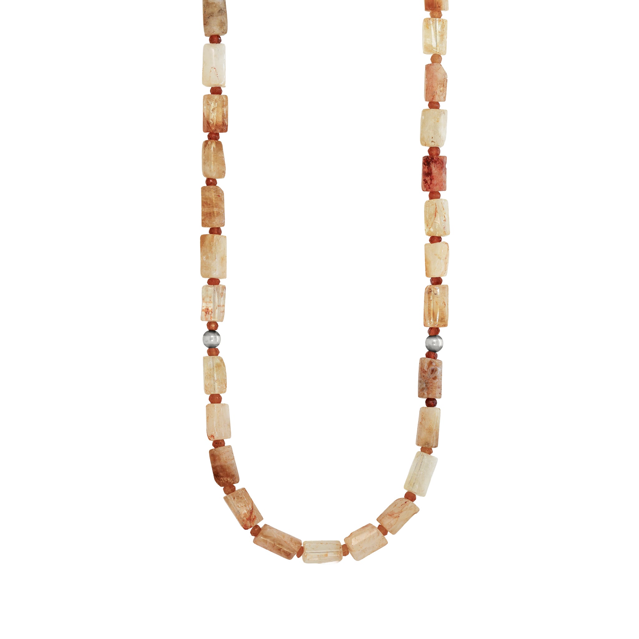 Barrel Stone Bonfire Necklace in Golden Rutilated Quartz & Hessonite