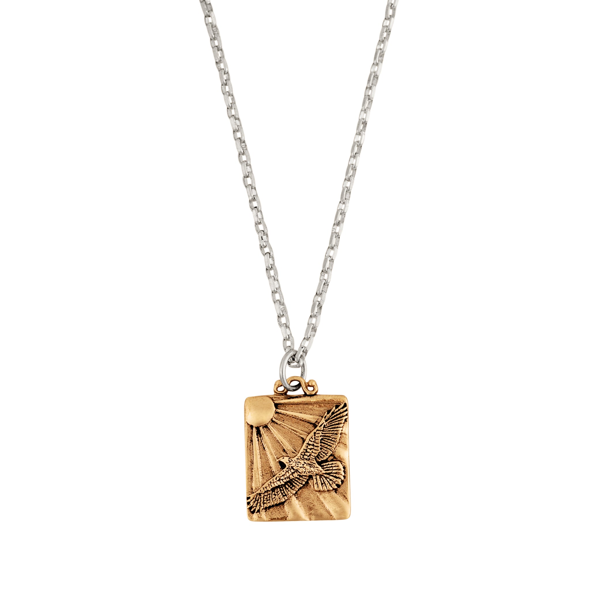 Soaring Hawk Musing Necklace in Antiqued Bronze & Silver