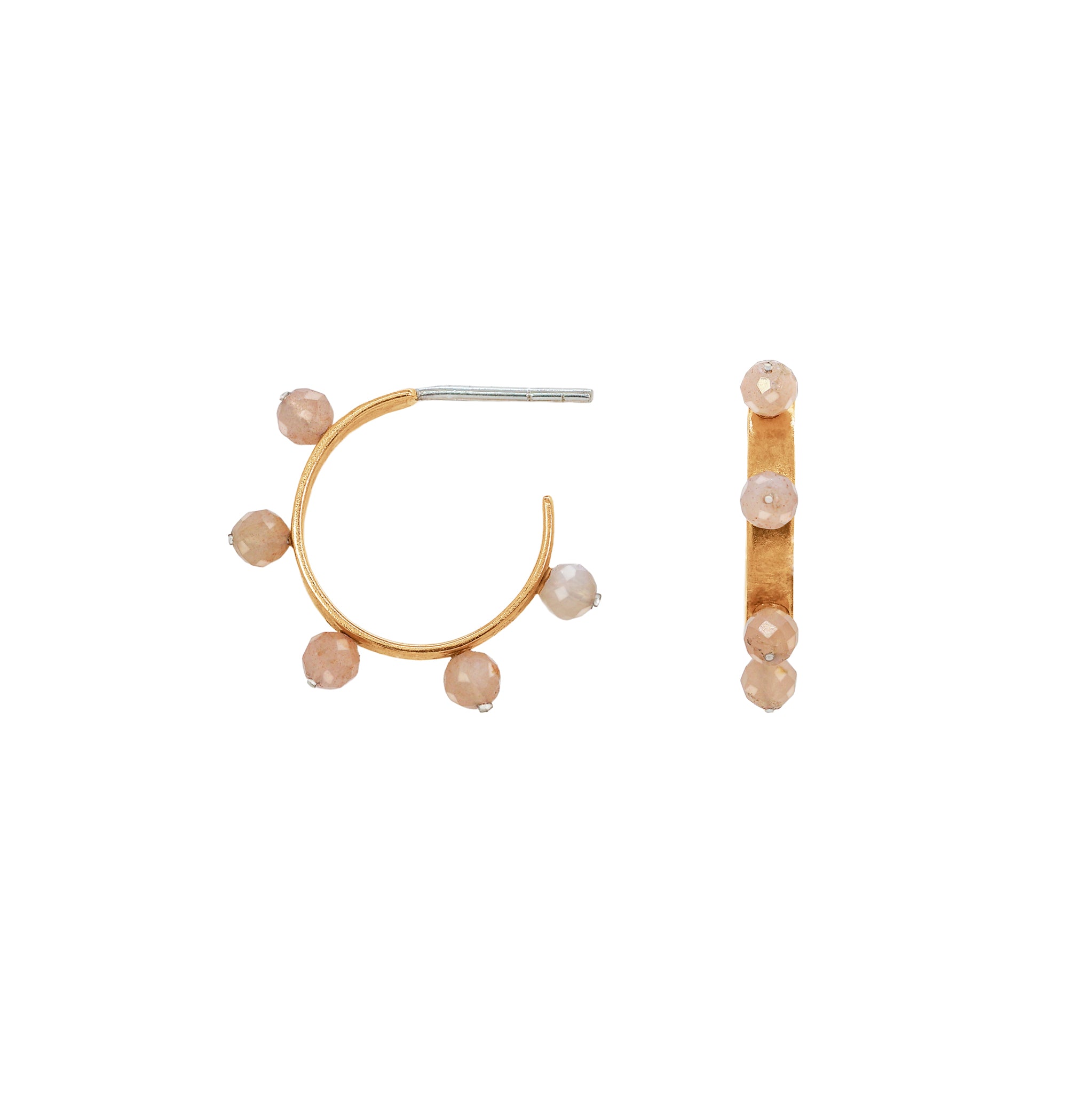 Stone Studded Post Hoops in Sunstone - Bronze & Silver
