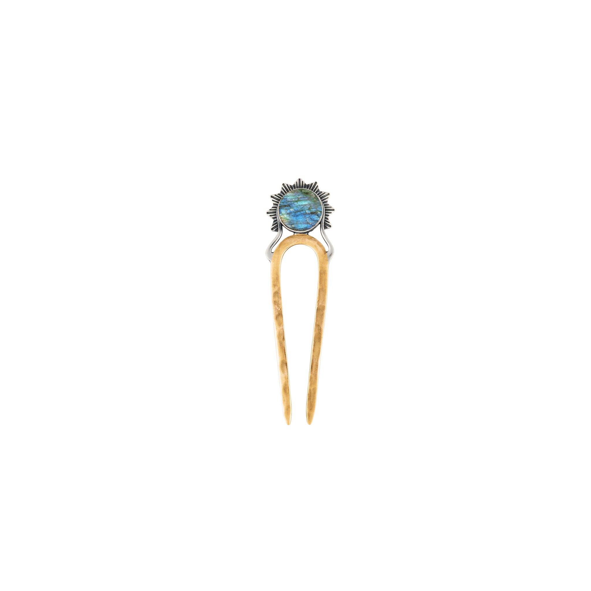 Stoneburst Hair Pin in Labradorite & Bronze with Silver Accents - 2 1/2" L | Available to Ship September 10, 2026