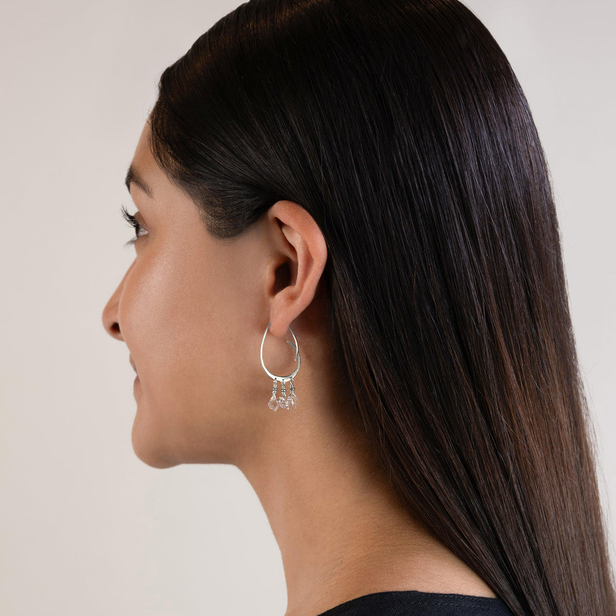 Herkimer Abstract Arc Hoops in Silver - 1 1/2" L | Available to Ship September 10, 2026