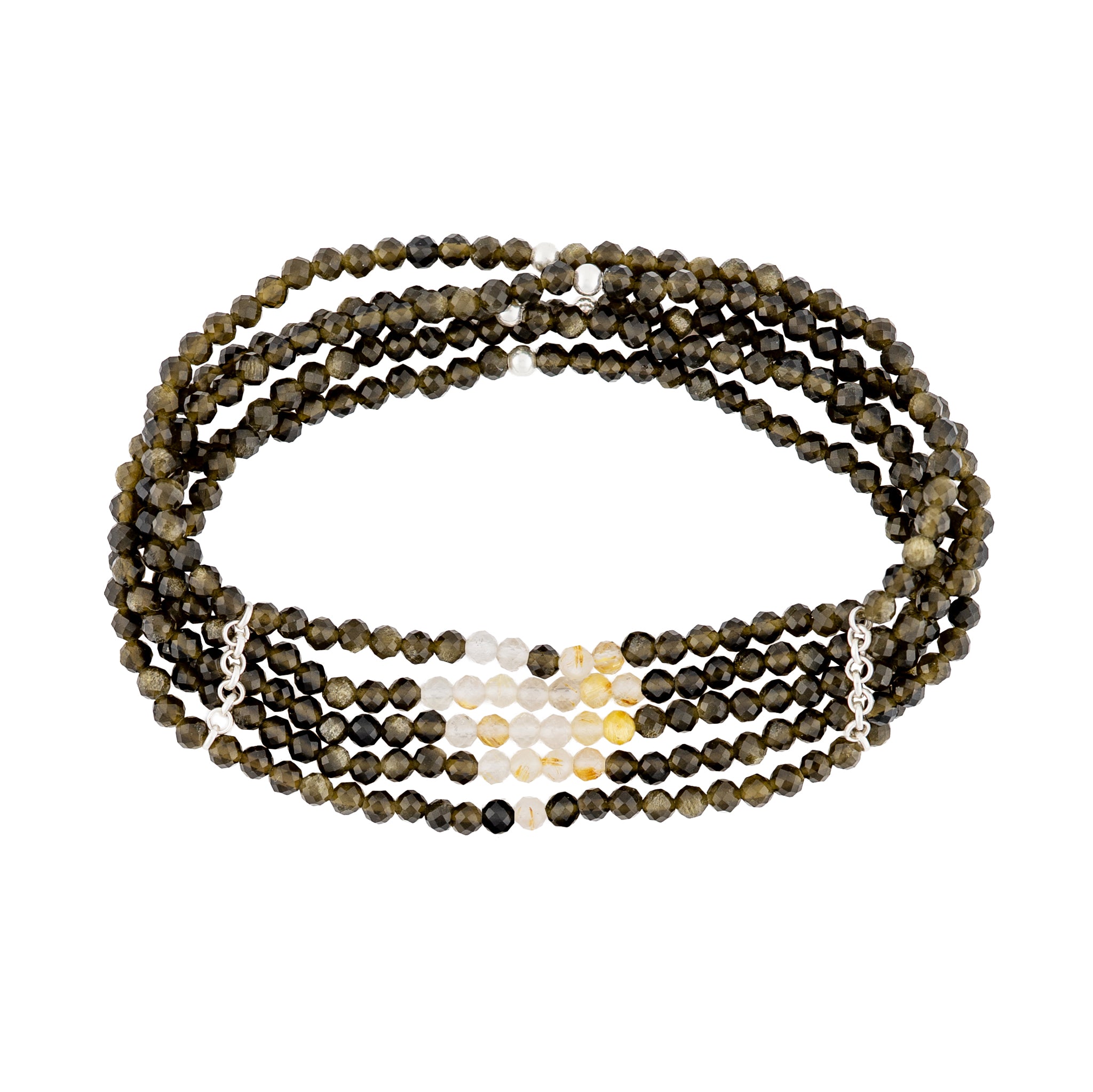 Beaded Blanket Stretch Bracelet Set - Heart Pattern in Golden Obsidian