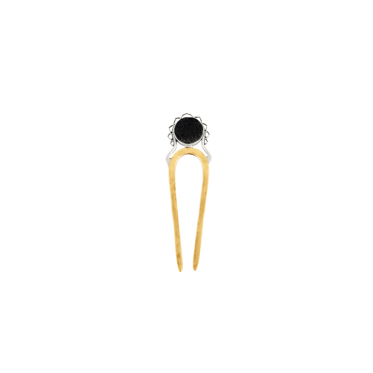 Open Lotus Hair Pin in Black Tourmaline - 2 1/2" L | Available to Ship September 10, 2026