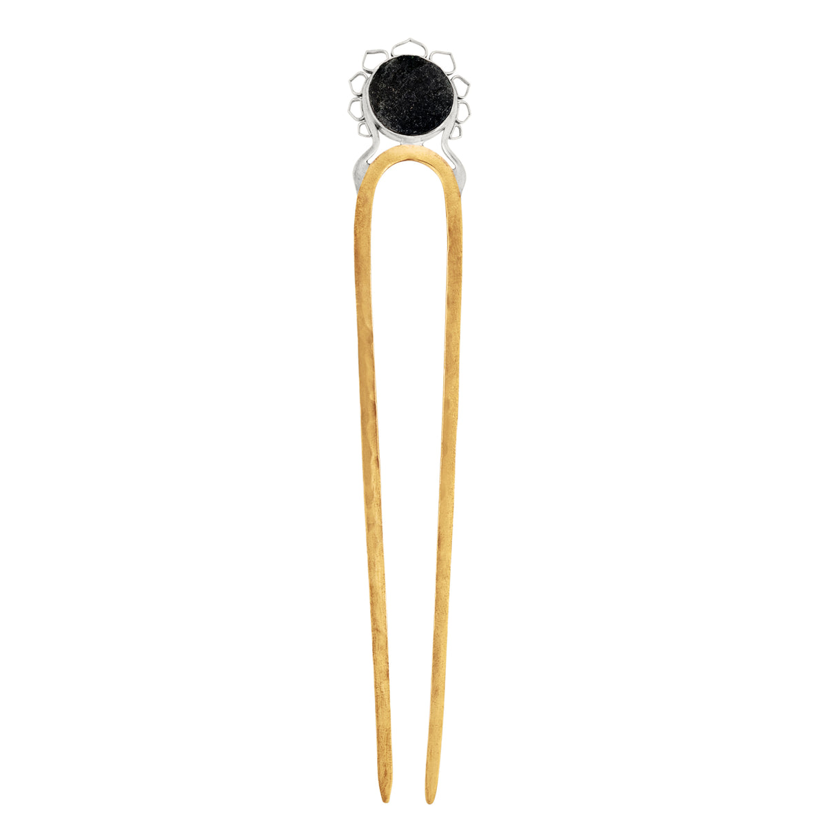 Open Lotus Hair Pin in Black Tourmaline - 5" L | Available to Ship September 10, 2026