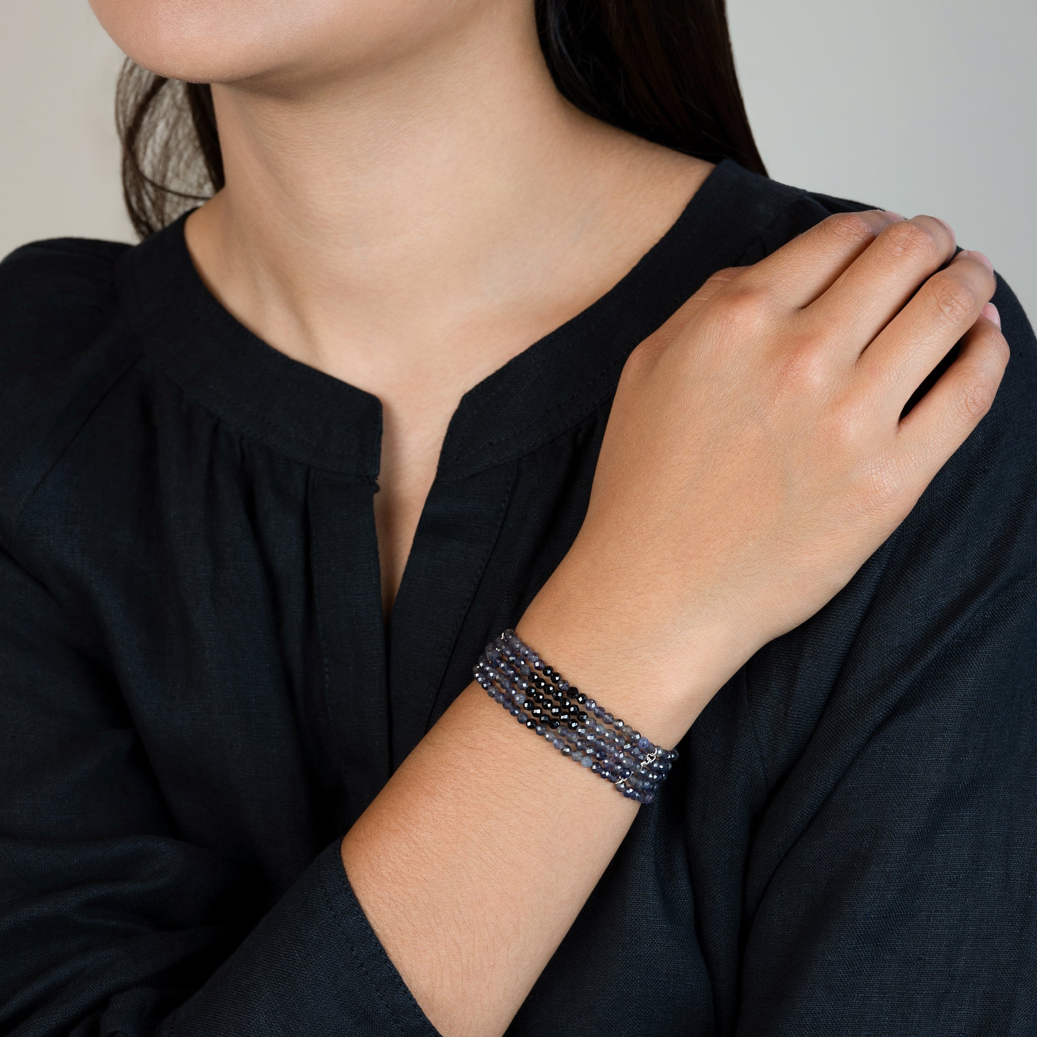 Beaded Blanket Stretch Bracelet Set - Heart Pattern in Iolite