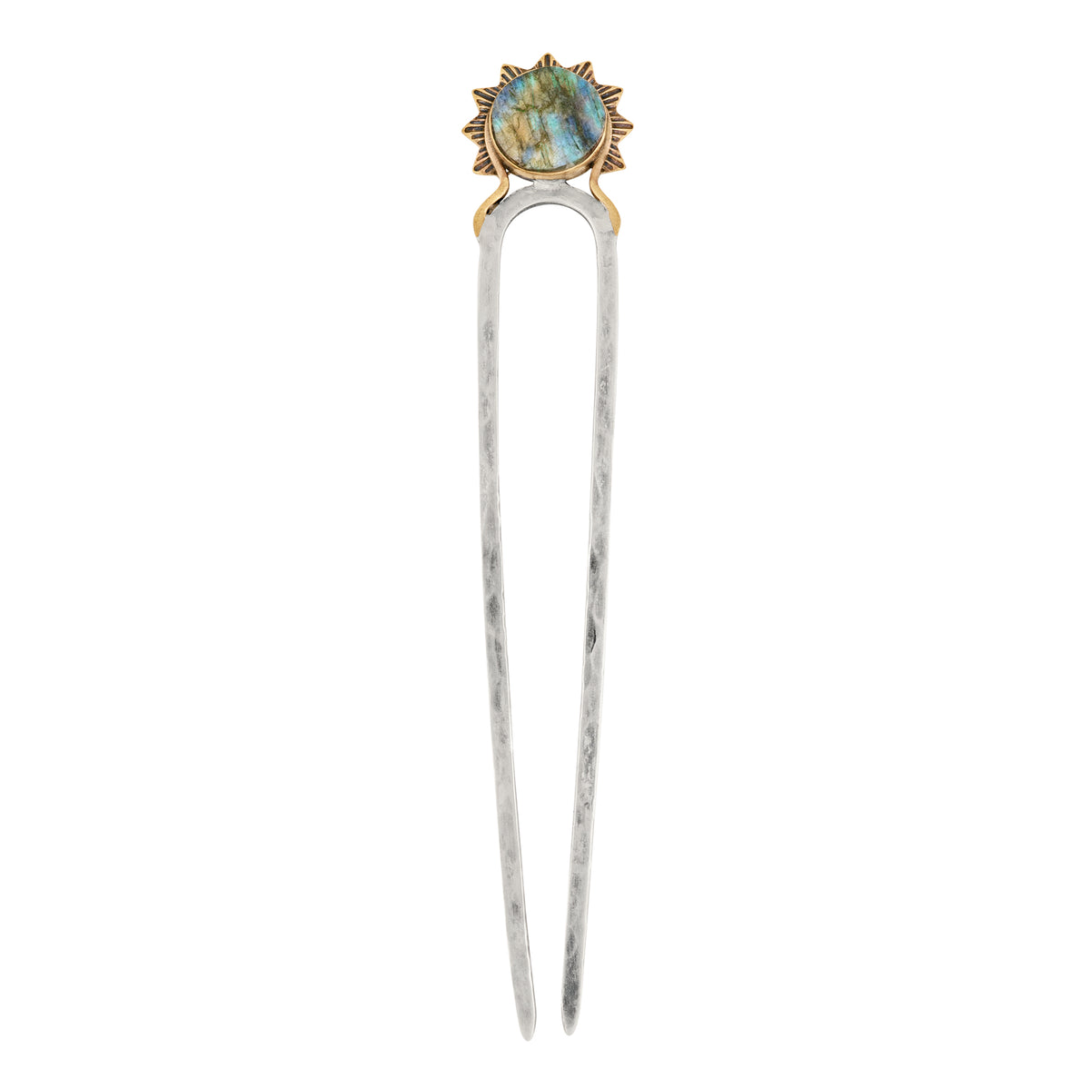 Stoneburst Hair Pin in Labradorite & Silver with Bronze Accents - 5" L | Available to Ship September 10, 2026