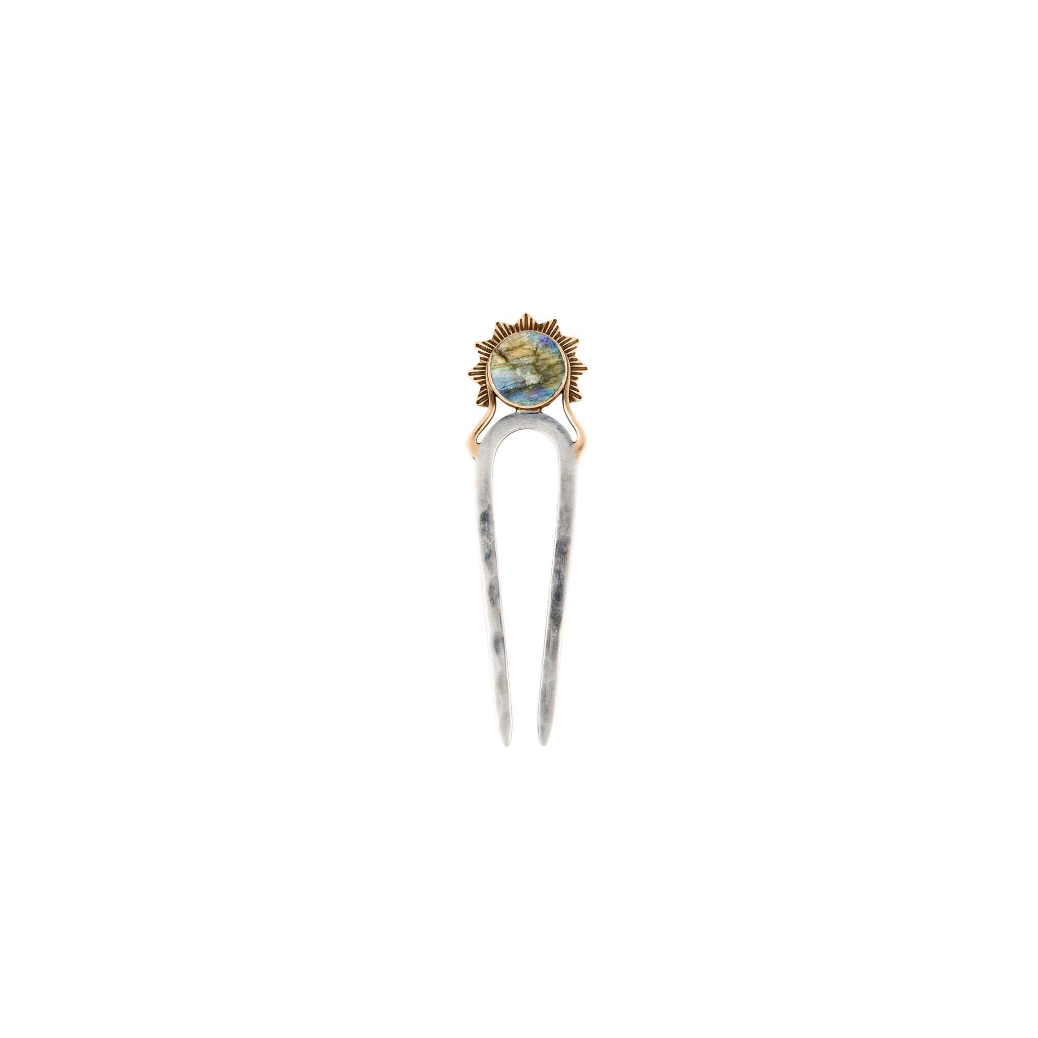 Stoneburst Hair Pin in Labradorite & Silver with Bronze Accents - 2 1/2" L | Available to Ship September 10, 2026