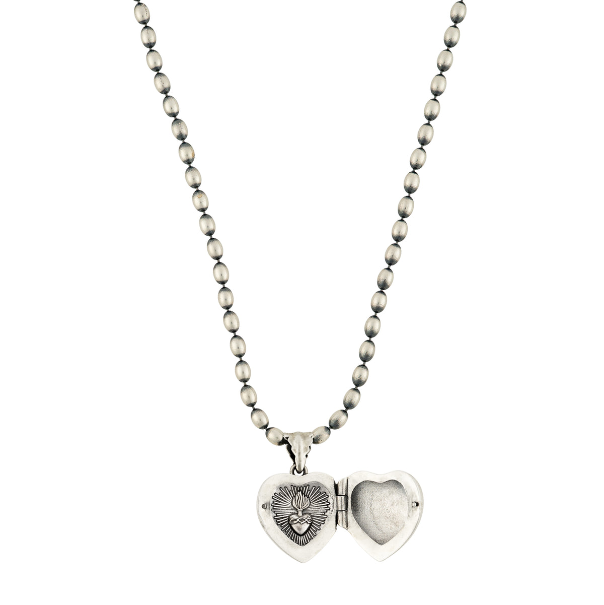 Sacred Heart Locket Necklace - Oval Ball Chain | Available to Ship October 30, 2026