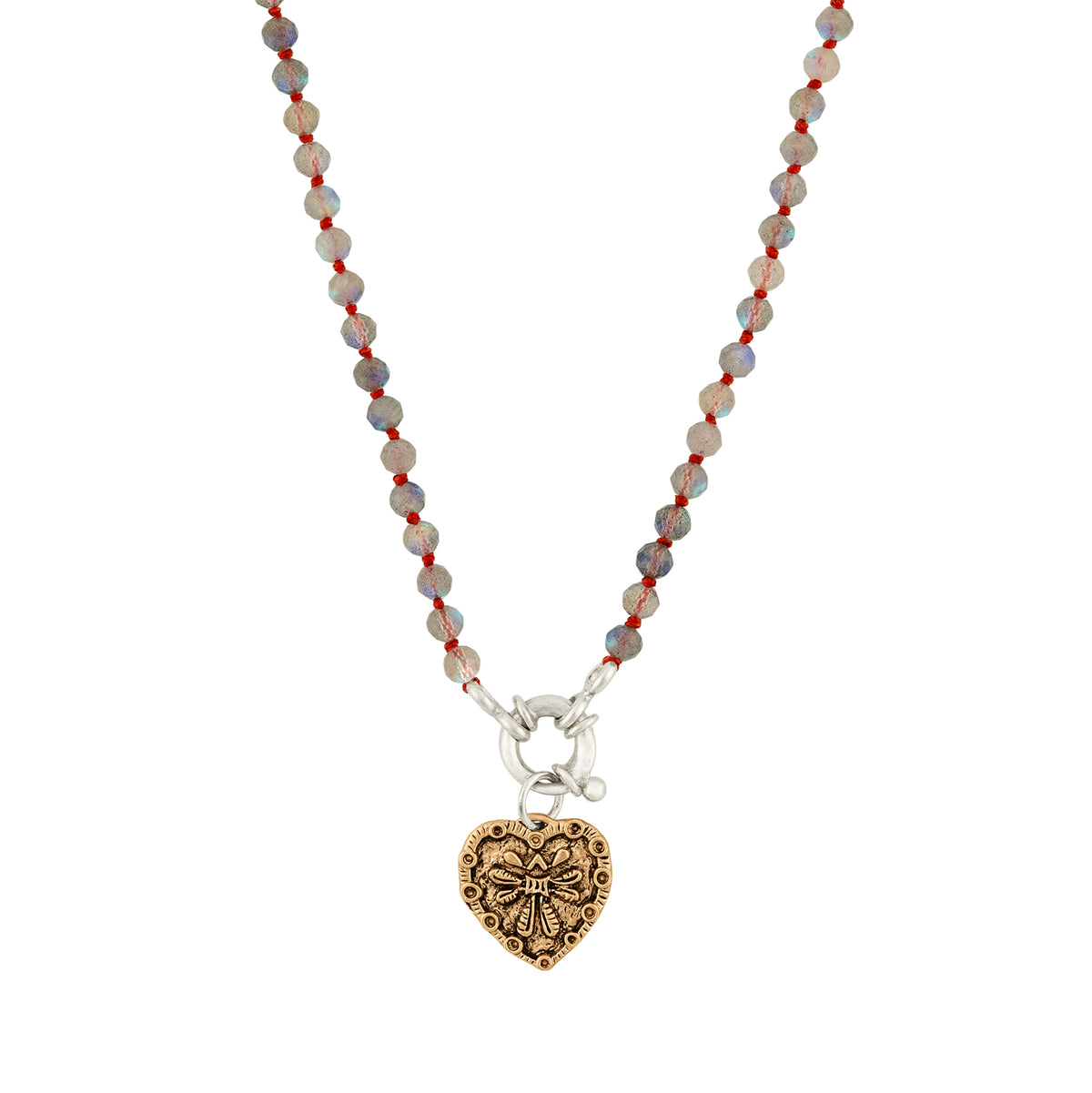 Stone & Silk Guardian Angel Necklace in Labradorite & Bronze | Available to Ship October 30, 2026