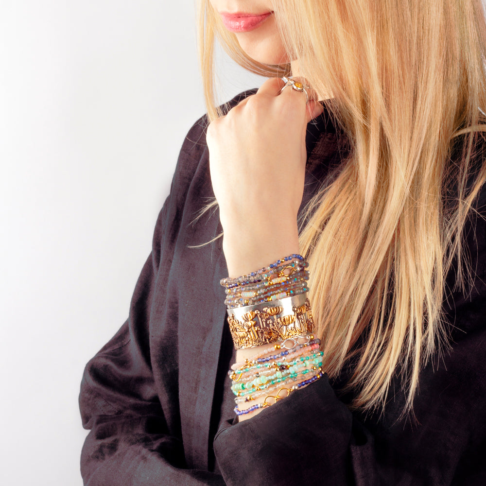 Pyrite's Booty Bracelet - Labradorite & Rose Quartz Heishi