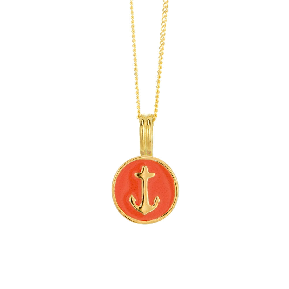 Anchor Badge Necklace - Gold & Coral - FINAL SALE