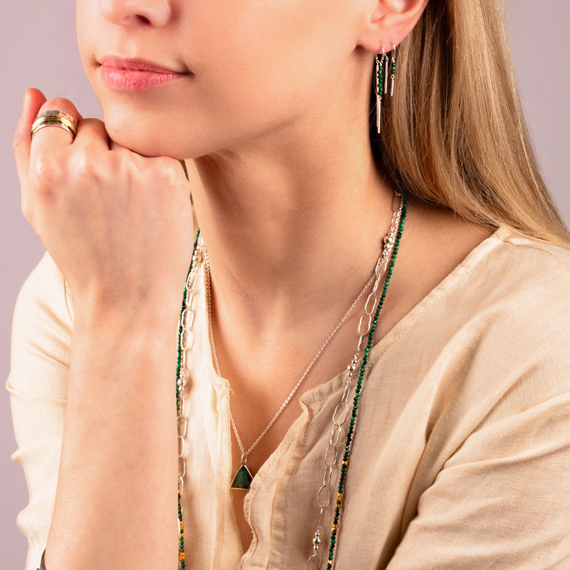 Stony Tiny Dancer Threaders in Malachite & Silver - 1" L