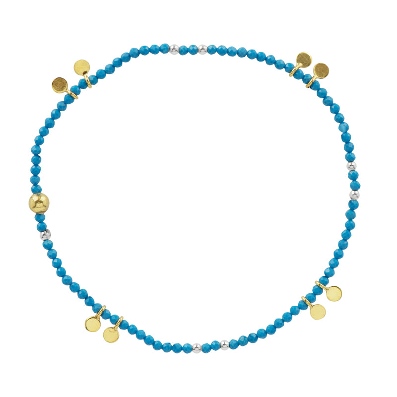 Pyrite's Booty Bracelet in 2mm Turquoise with Gold Disc