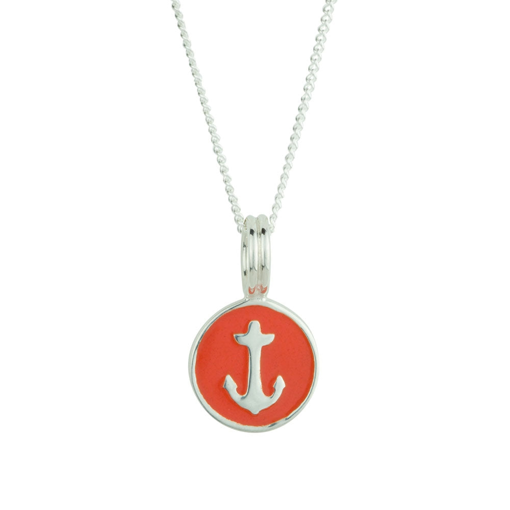 Anchor Badge Necklace - Silver & Coral - FINAL SALE