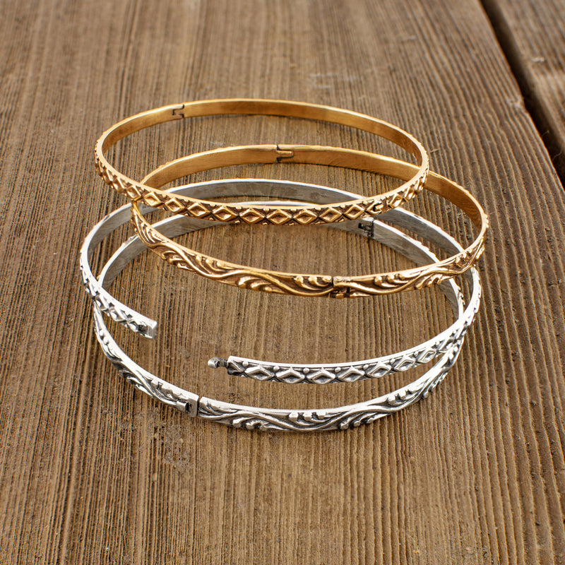 Unhinged Bangle in Antiqued Bronze - Waves Pattern