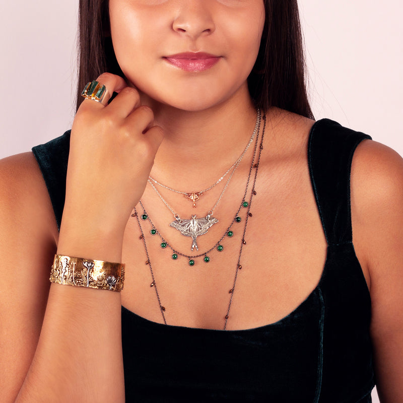 Wildflower Cuff Bracelet in Bronze with Silver Accents