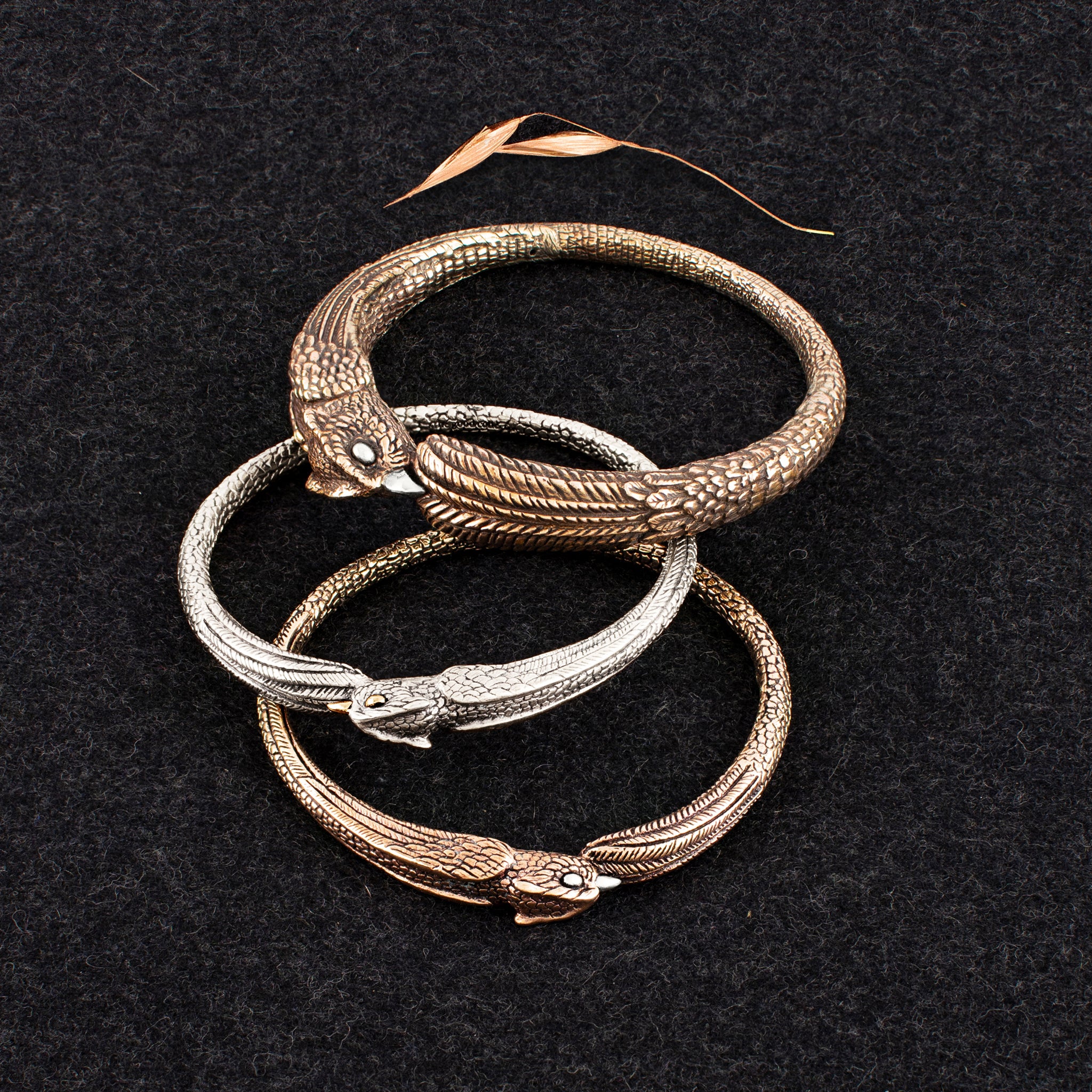 Barn Owl Bangle in Bronze with Silver Accents