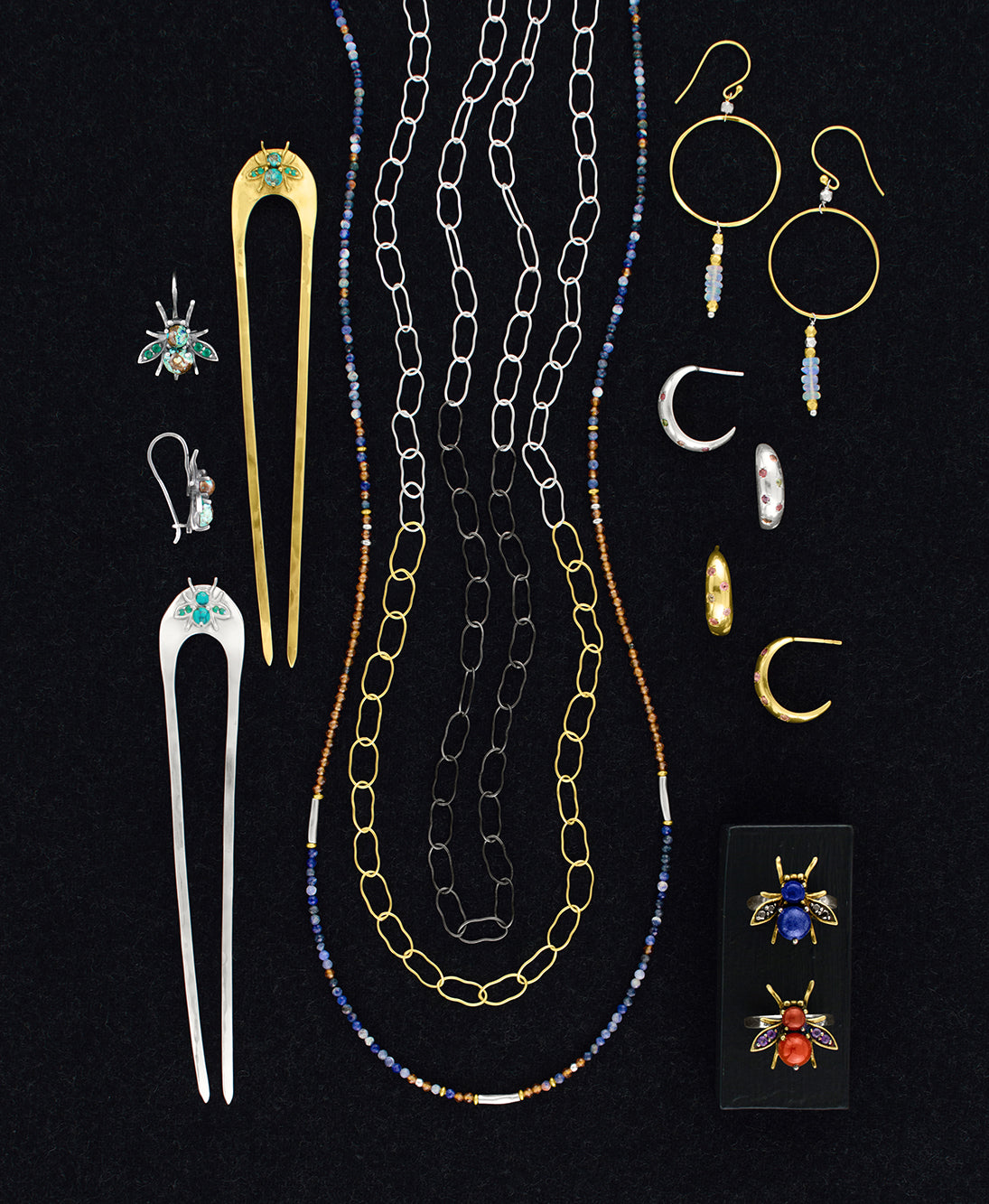 Jeweled Cornu Earrings in Carnelian and Amethyst - FINAL SALE