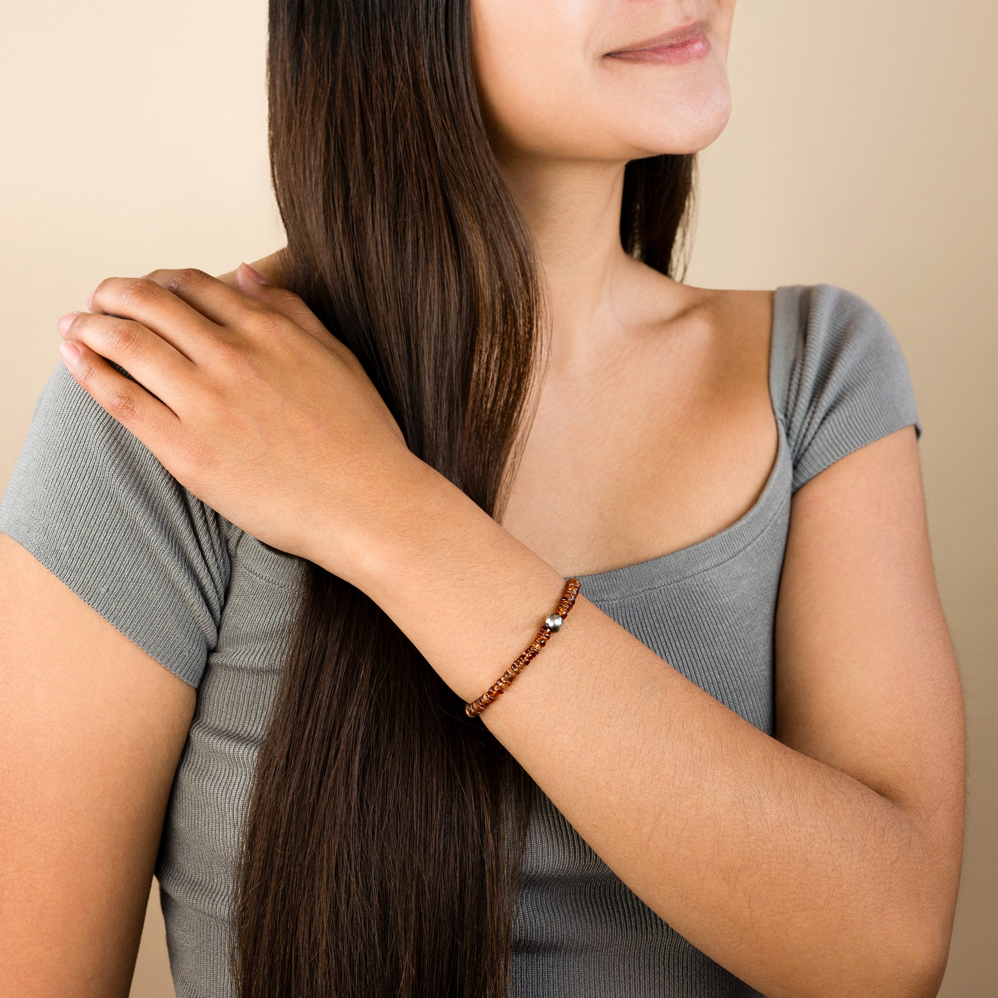 Stone & Sterling Stretch Bracelet in Hessonite - Unisex Sizing