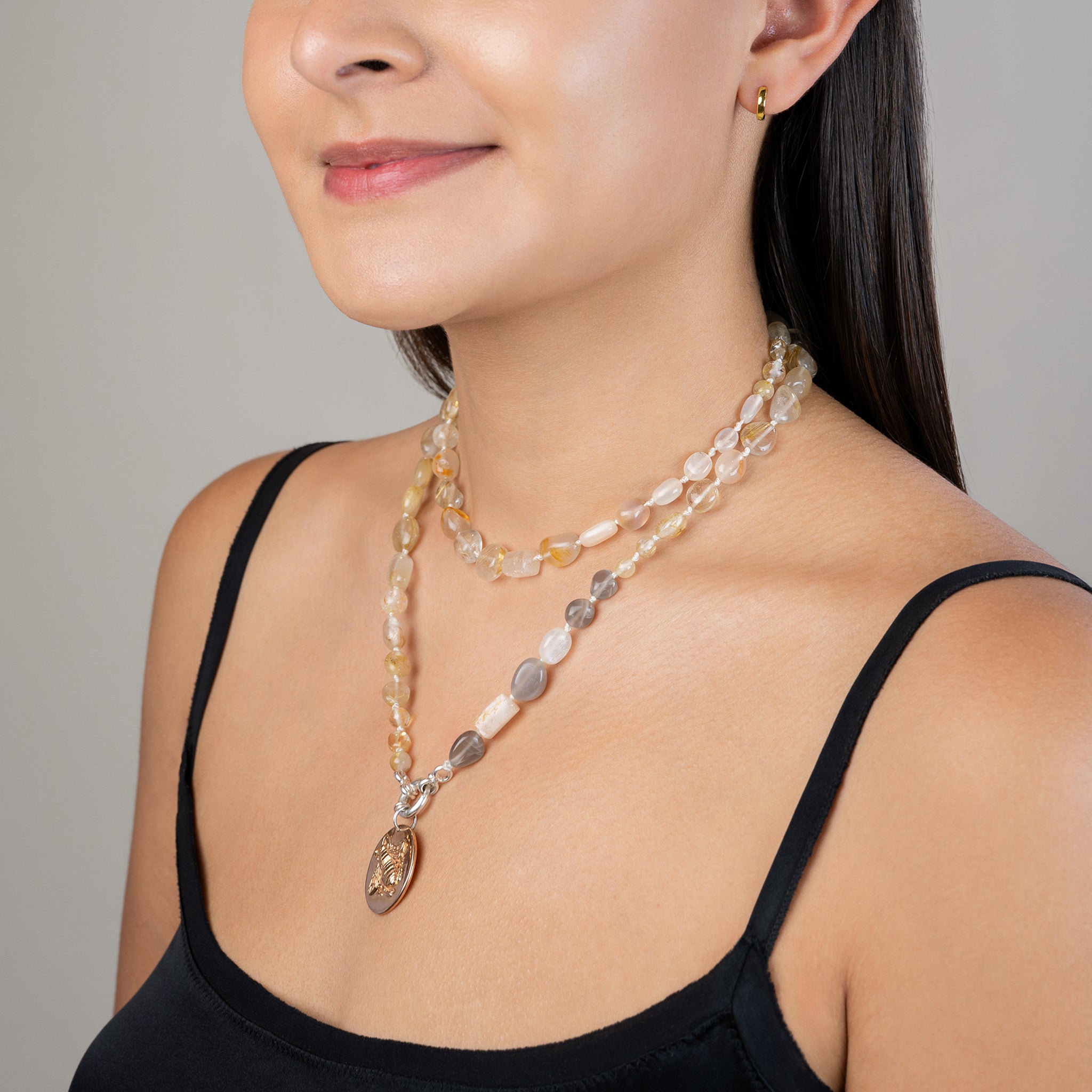 Silk Knotted Stone Bee Musing Necklace | Available to Ship September 10, 2026