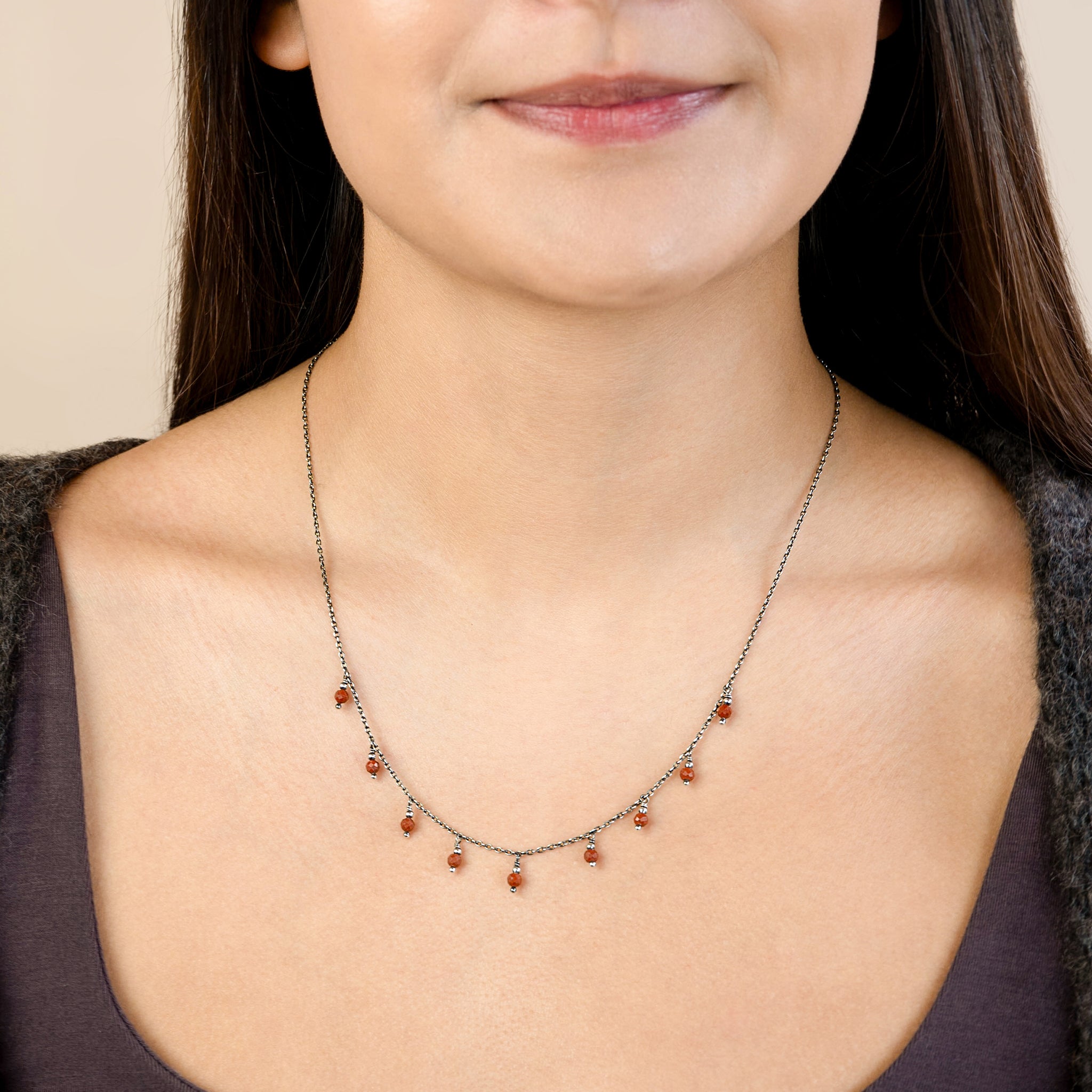 Falling Bonfire & Stone Necklace in Red Jasper