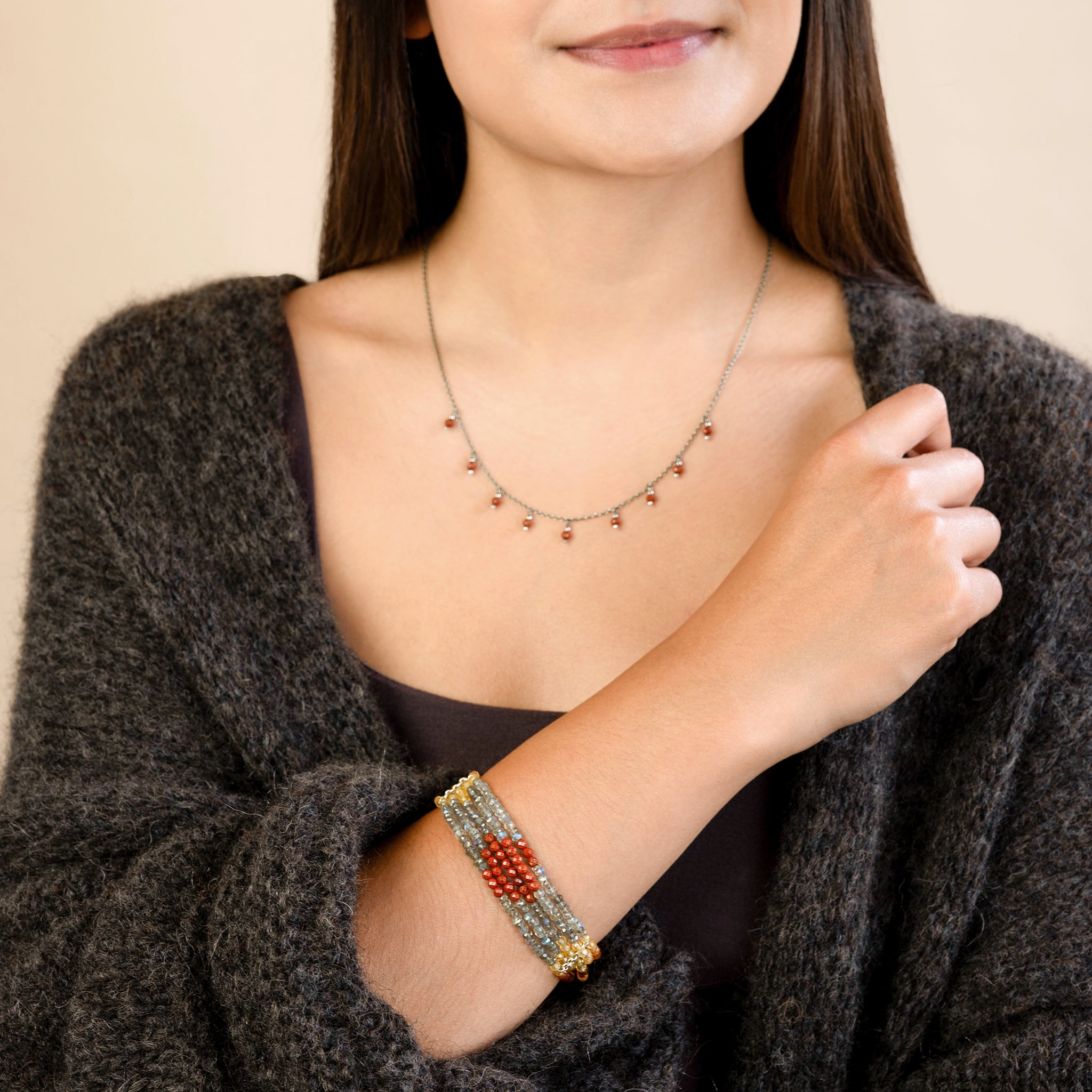Beaded Blanket Stretch Bracelet in Warm Tones