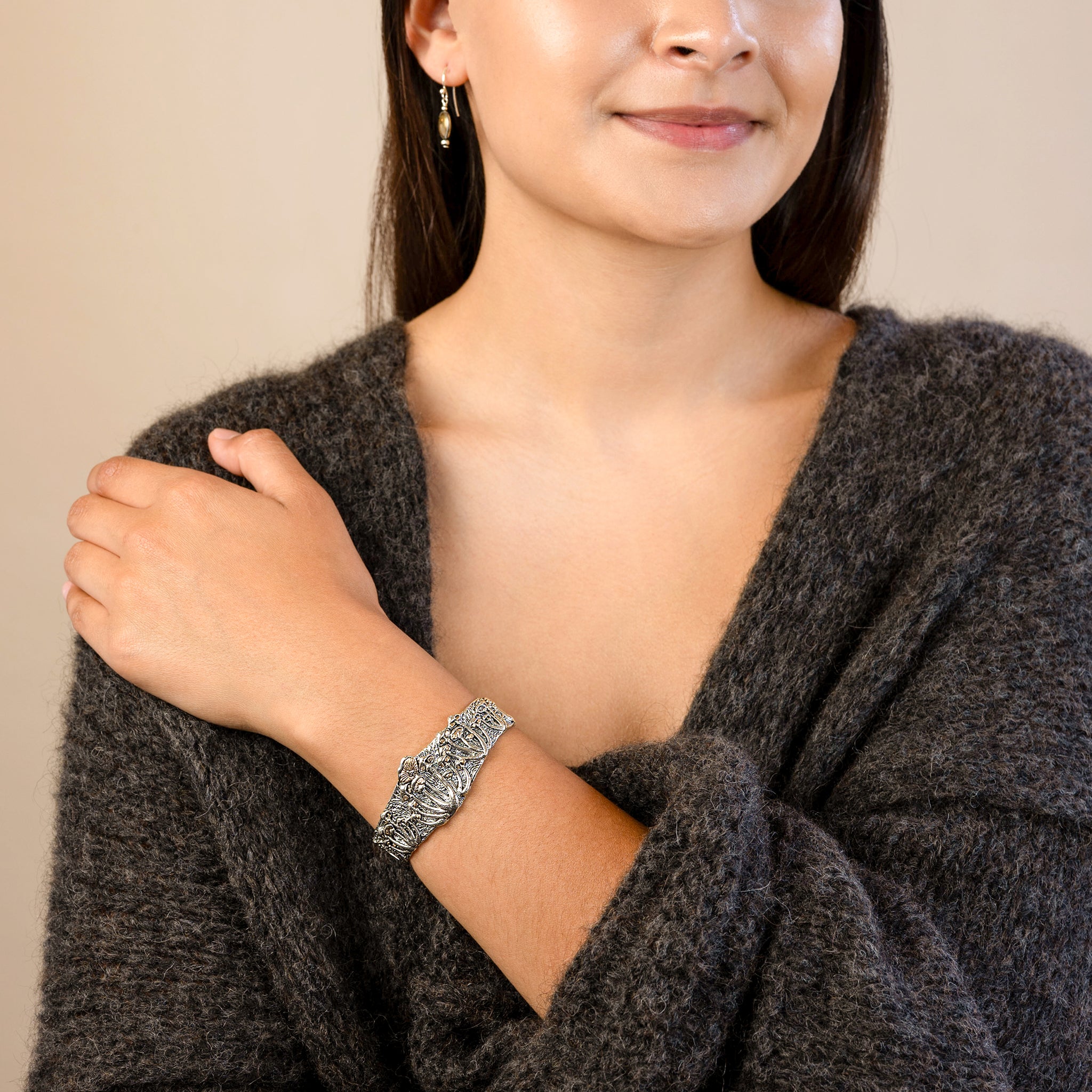 Magic Mushroom Cuff in Silver with Bronze Accents - Narrow