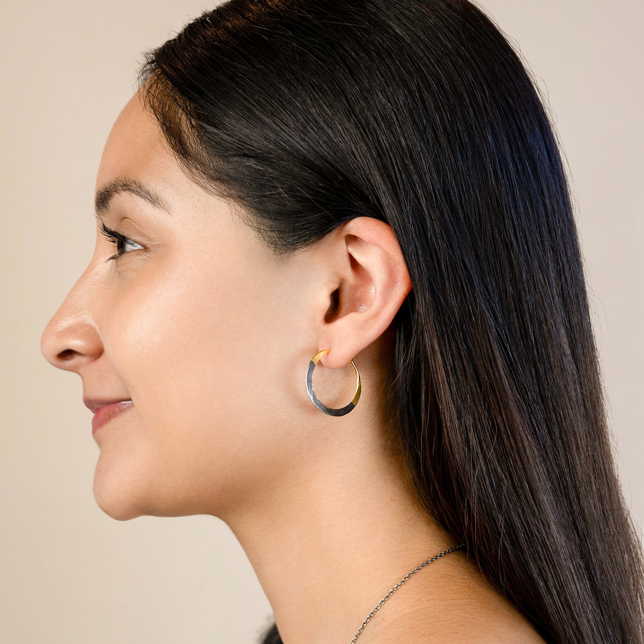Rhodium Dipped Hammered Hoops in Gold - 1" | Available to Ship July 23, 2026
