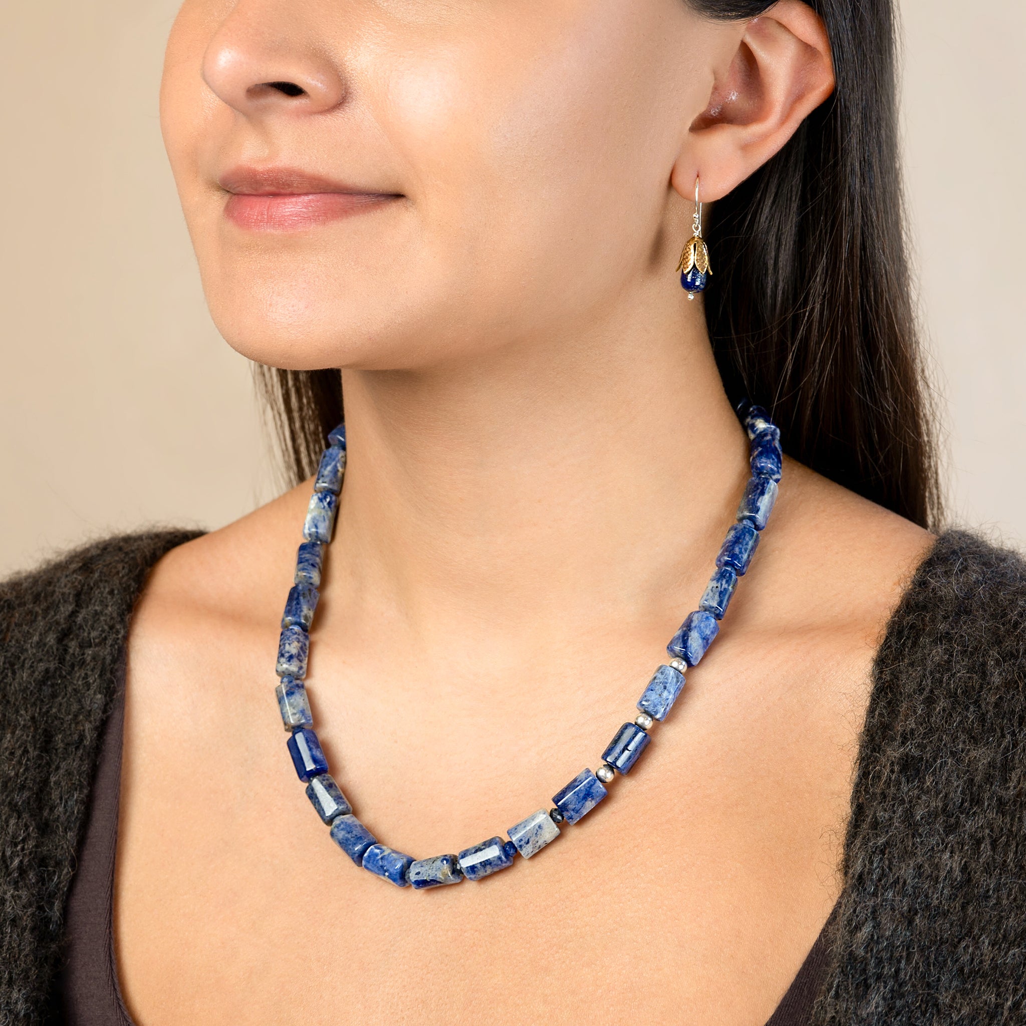 Blossom Earrings in Lapis - Bronze & Silver