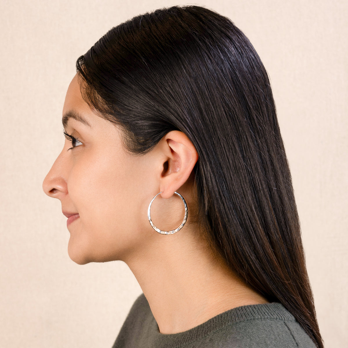Riveted Hammered Hoops in Half Bronze - 1 1/2"