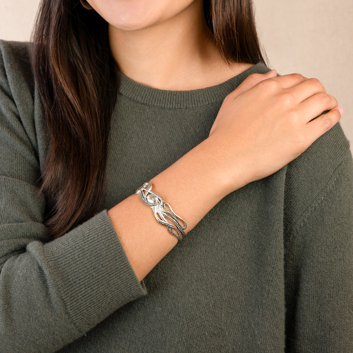 Octopus Cuff in Antiqued Silver with Bronze Accents - Narrow | Available to Ship October 30, 2026