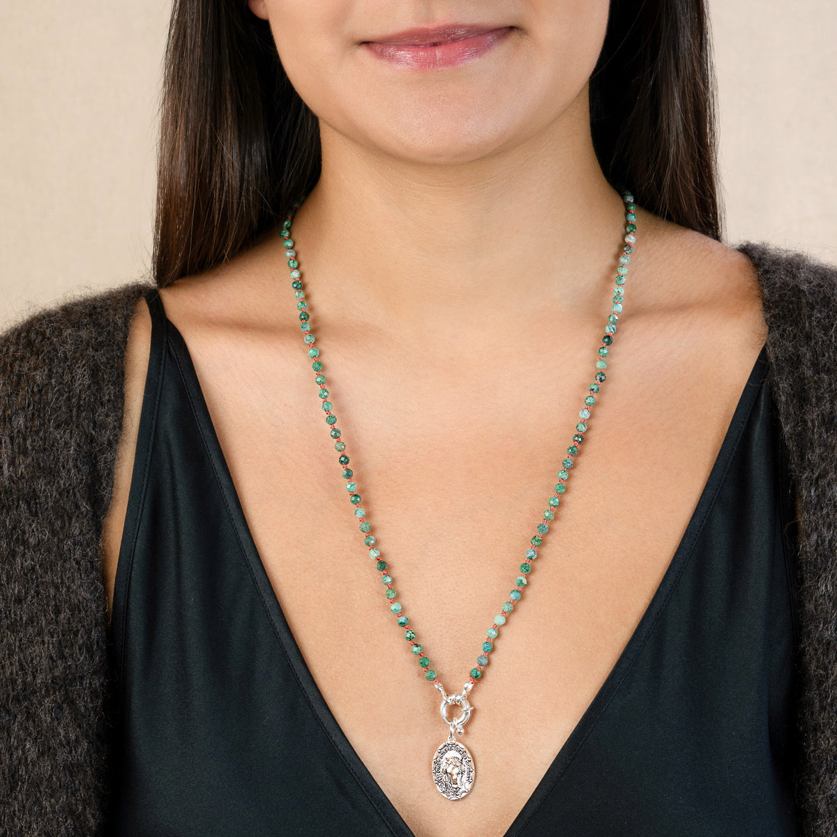 Stone & Silk Horse Saint Necklace in Turquoise | Available to Ship October 30, 2026