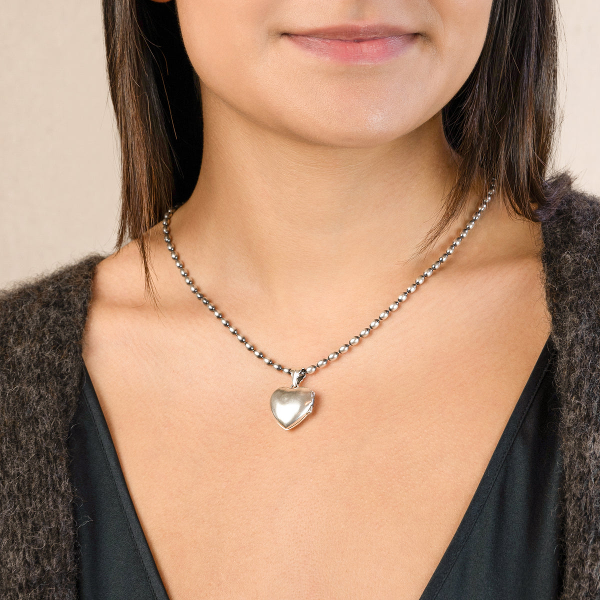 Sacred Heart Locket Necklace - Oval Ball Chain | Available to Ship October 30, 2026