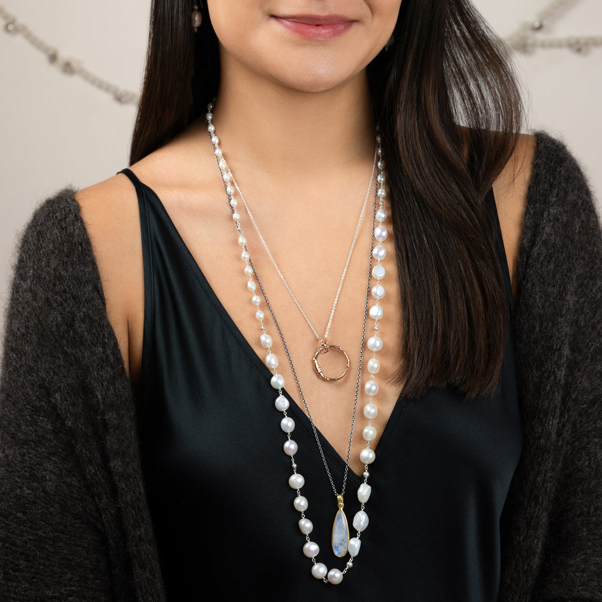 Pearl & Satin Necklace - 34" L