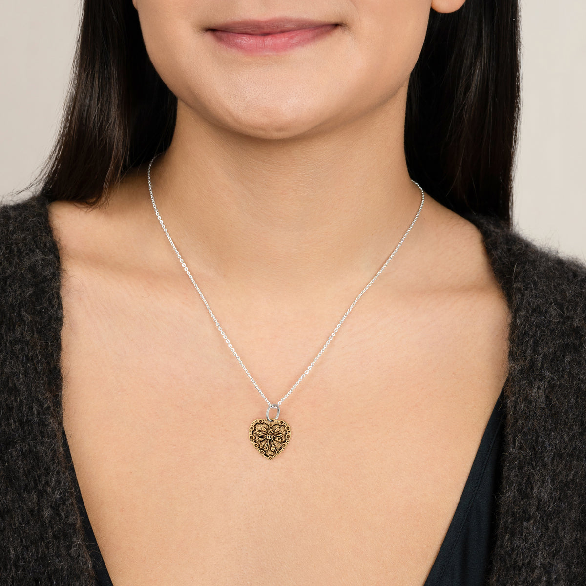 Guardian Angel Charm Necklace- Bronze & Sterling Silver