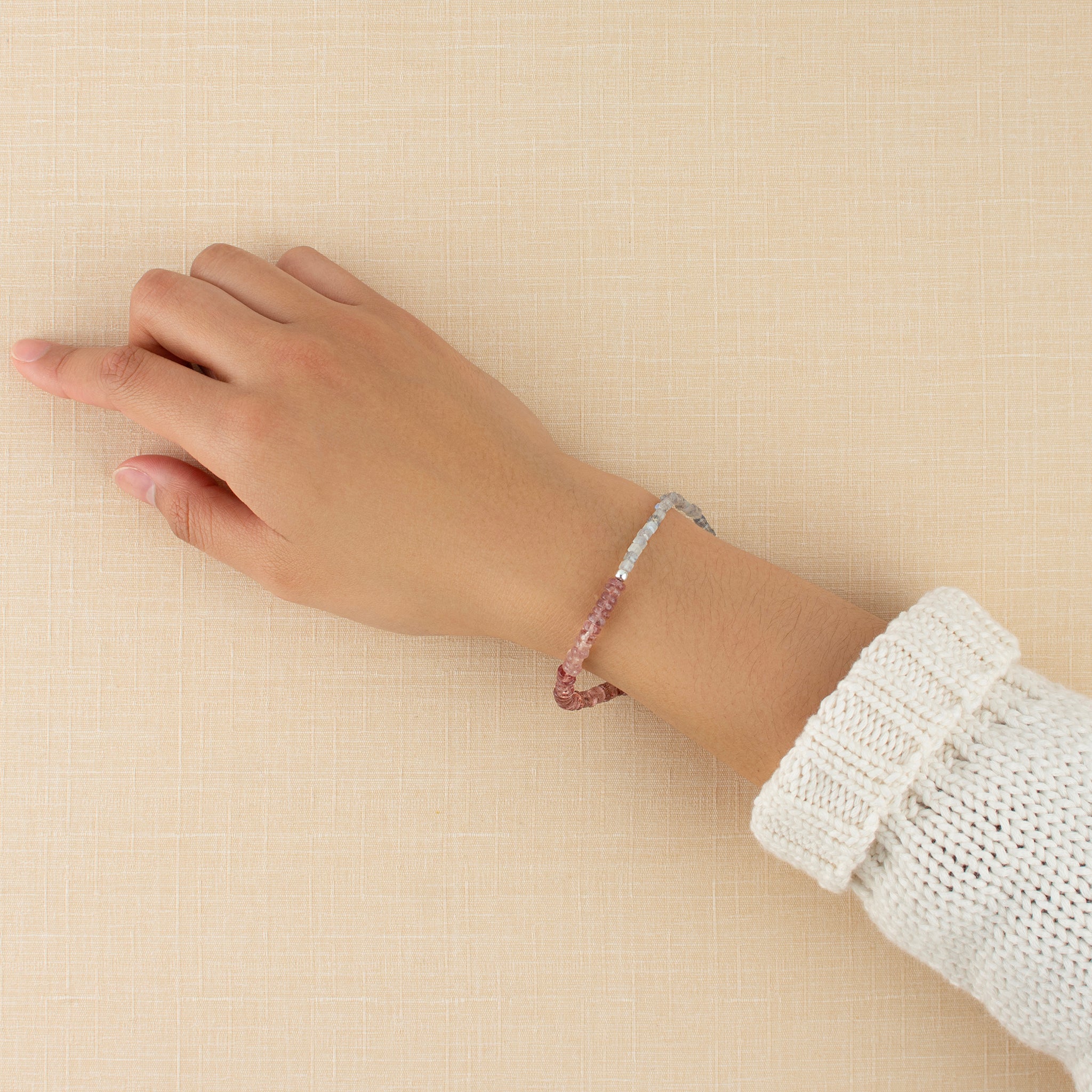 Pyrite's Booty Bracelet in Strawberry Quartz Heishi & Labradorite Faceted Cubes