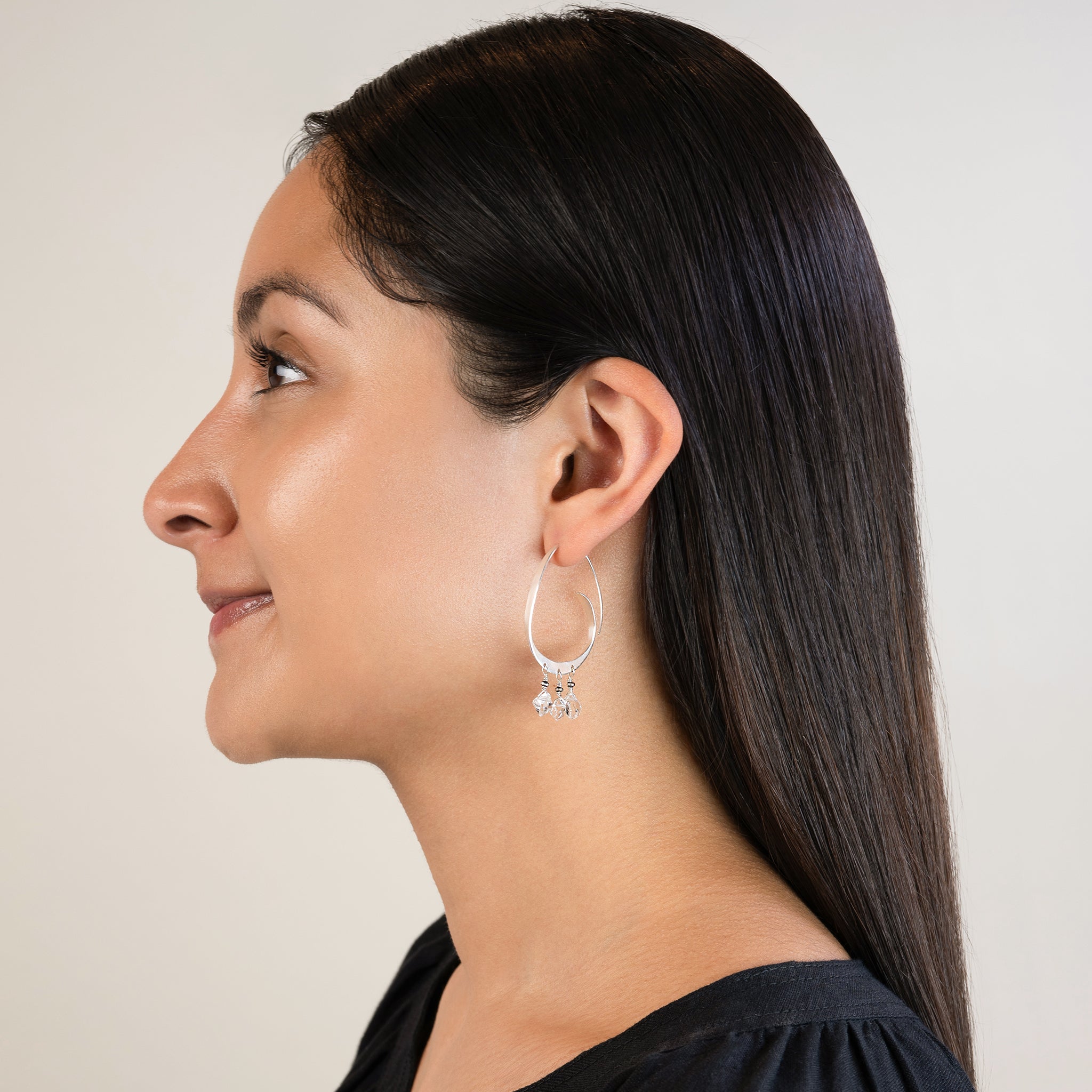 Herkimer Abstract Arc Hoops in Silver - 2" L | Available to Ship September 10, 2026
