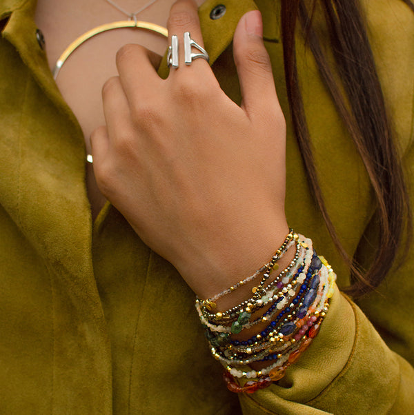 Pyrite's Booty Bracelet with Ring in Labradorite