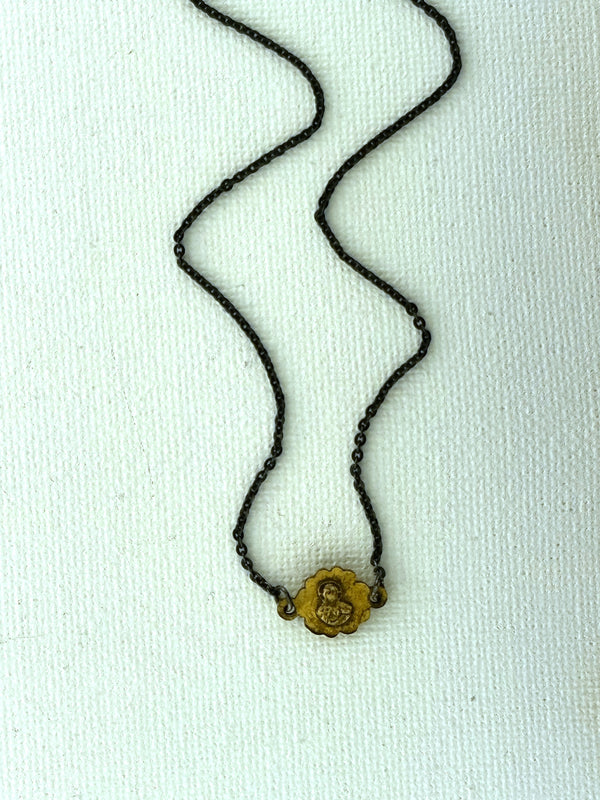 Vintage Rose & Sacred Heart of Jesus Medal Necklace V96