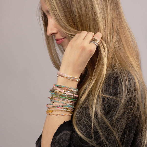 Pyrite's Booty Bracelet in Smooth Oval Labradorite & 3.5mm Rose Quartz