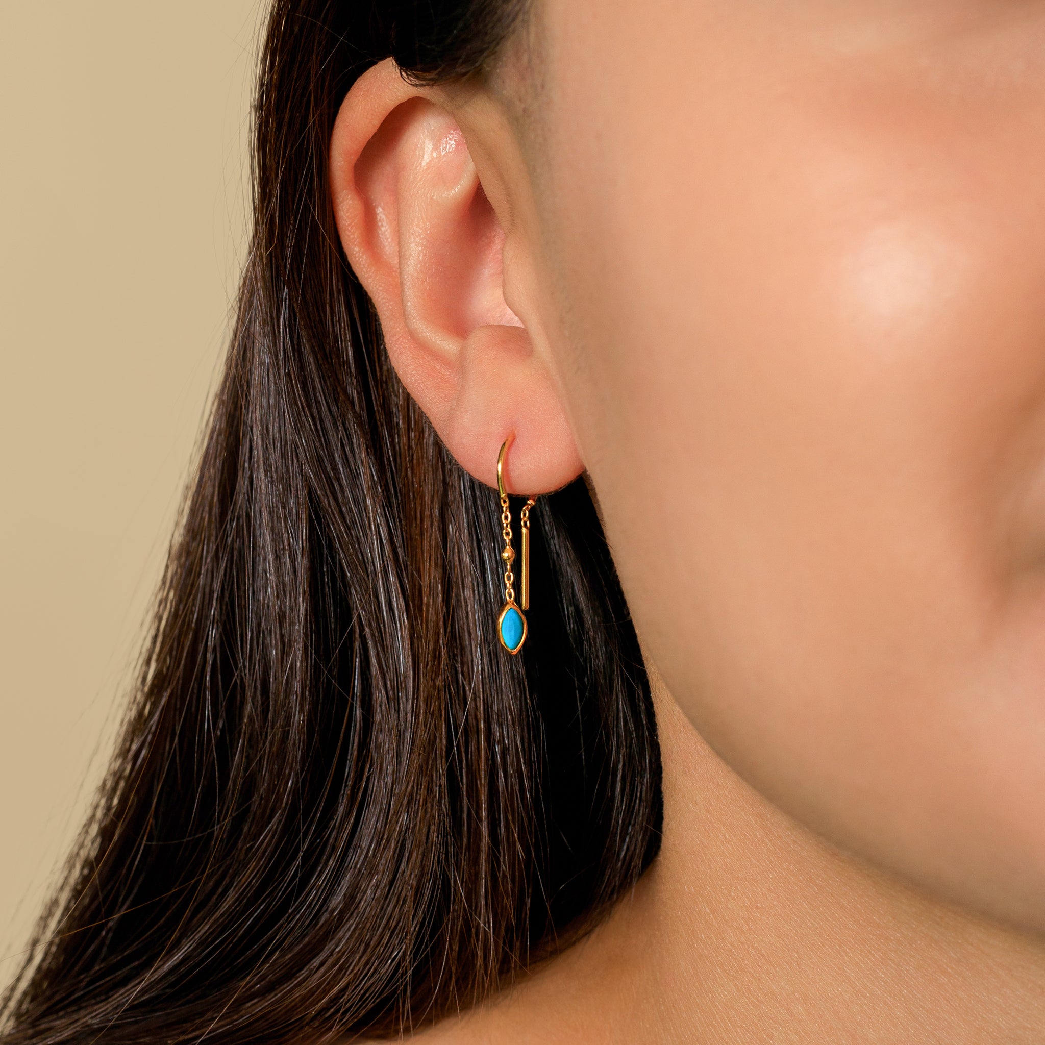 Bezeled Stone Dancer Threaders in Turquoise & Gold - Bottom Stone