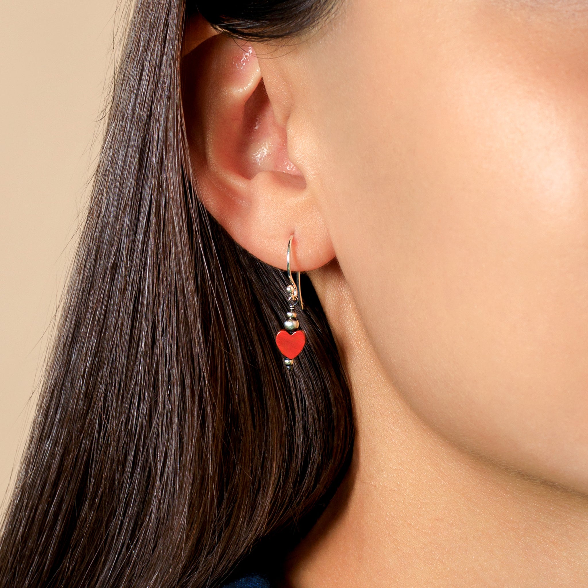 Stone Heart Earrings in Red Jasper